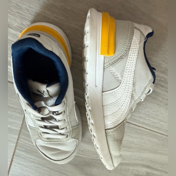 Puma R78 Toddler Kids Shoes Sneakers Light Gray Yellow Navy Blue Size 1C - Picture 4 of 8